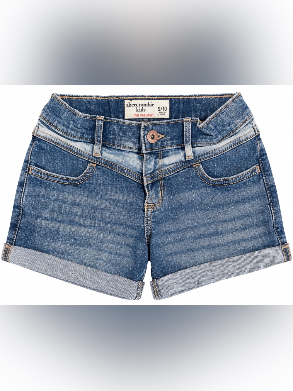 Abercrombie Kids Mid Rise Midi Denim Shorts Cuffed Adjustable Waist 9/10